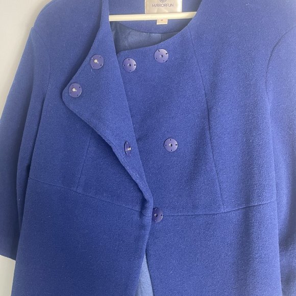 Mirror Fun Blue Wool Coat Size Medium Fall Spring - Picture 5 of 7